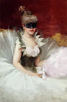 Continental Pictures Prints: A Masked Beauty. John Henry Witt (1840-1901). Oil on panel. 78.8 x 52.7cm