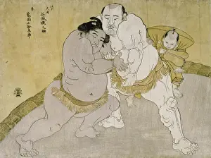 Heavy Prints: A Match between Tankaze Kajinouke and Kimenzan Tanigoro Katsukawa Shunsho (Japanese) Woodblock print