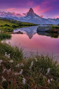 Vista Prints: Matterhorn mountain with reflection on Stellisee lake at sunset, Zermatt, Switzerland