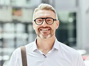 Bokeh Prints: Mature business man, street and portrait with glasses