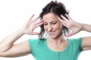Background White Prints: mature woman suffering from migraine