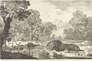 Joseph Prints: Max Joseph Wagenbauer, River Landscape with Two Beavers