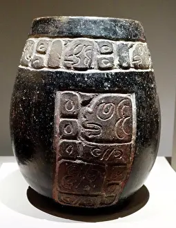 Mexico Prints: Mayan ceramic Vase, with embossed Glyphs 600-900AD
