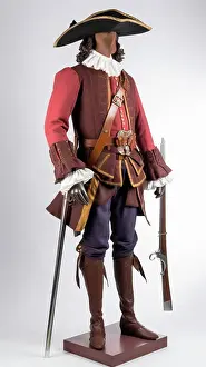 Battle Prints: Medieval french, spanish warrior musketeer with musket