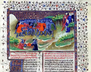 14th Century Prints: Medieval illustration of Knights in battle from Froissart's Chronicles; prose history of the Hundred Years War