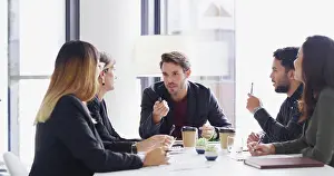 Financial Prints: Meeting, business people and brainstorming with manager in office for idea or financial strategy