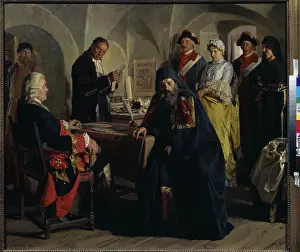 Wooden Floor Prints: Meeting by Nikolai Vasilyevich Nevrev