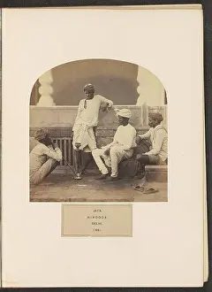 Voorkeursbeeld Prints: Four men from Jat origin with a water pipe in Delhi; Jats. HINDOOS. Delhi