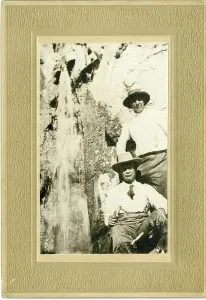 Men at Waterfall. Rocky Mountain Region (Denver, CO). Photographic Print