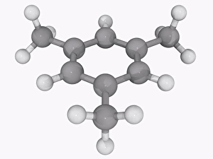 Matter Prints: Mesitylene, molecular model. Derivative of benzene with three methyl substituents