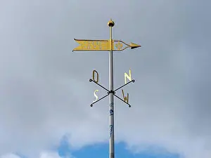 Orientation Prints: Metal wind arrow and wind chime for indicating cardinal points