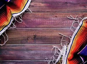 Fabric Prints: Mexican blanket on wood