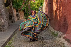 Folklore Prints: Mexican girl with folk costume for traditional mexican mariachi dance