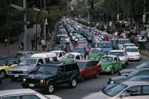 Autos Prints: Mexico, Mexico City, Traffic Congestion On Paseo De La Reforma