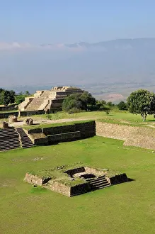 Mexico, Oaxaca, Monte Alban, Site view onto ball court or Juegos de Pelota