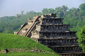 Central America Prints: Mexico, Veracruz, Papantla, El Tajin archaeological site Pyramide de los Nichos from the Juaegos de Pelota Norte