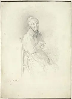 Realism Prints: Michael Neders 1843 pencil drawing depicts an old seated woman to the right