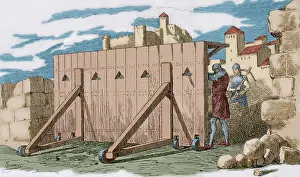 Middle Ages Prints: Middle Ages. Mantlet. Large shield or portable shelter used for stopping projectiles