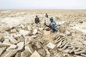 East Africa Prints: Miners working hard in the salt flat, Danakil Depression, Afar Region, Ethiopia, Africa