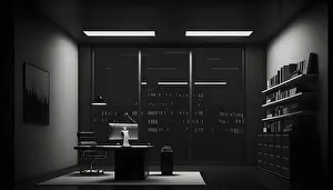 Loft Prints: minimalist office in dark Generative AI