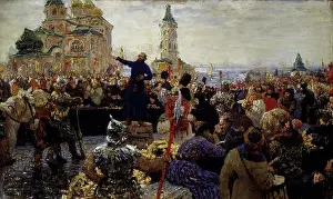History Of Russia Prints: Minin appeals to the people of Nizhny Novgorod in 1611 by Repin