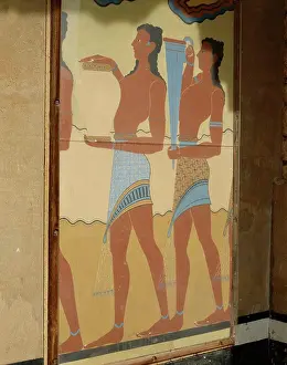 Crete Prints: Minoan Art, Procession Fresco, Palace of Knossos, Knossos, Crete, Greece