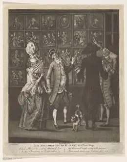 Miss Macaroni and her loved one for the window of a print trade