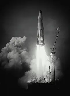 Cape Prints: Missile taking off from a launch pad, Atlas Missile, Cape Canaveral, Florida, USA