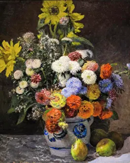 Flower Pot Prints: Mixed Flowers in an Earthenware Pot; about 1869 Oil on paperboard Mounted on canvas Pierre-Augste Renoir French;