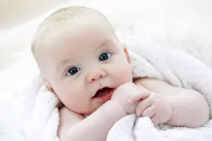 Beginning Prints: MODEL RELEASED. Baby boy looking at camera, portrait