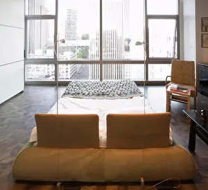 Flooring Prints: Modern bedroom in luxury highrise apartment