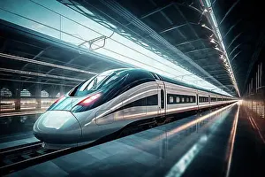Technologies Prints: Modern high speed train in a futuristic train station