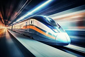Exterior Photograph Prints: Modern high speed train in a futuristic train station