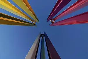 Night Picture Prints: Modern sculpture at night, Stuttgart, Baden-Wuerttemberg, Germany, Europe