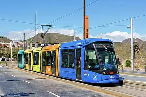 Tram Prints: Modern tramway Alstom Citadis 302 Line L1 at Gracia stop Public transport in Tenerife