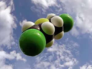 Carbon Prints: Molecular structure of mustard gas molecule showing carbon (black)