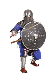 Knight Prints: Mongol horde warrior in armour, holding traditional saber