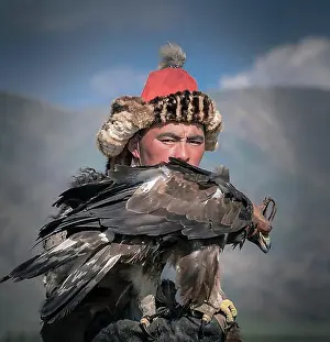 Native People Prints: Mongolian eagle hunter, Kazakh with trained eagle