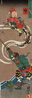 Decision Prints: Monkey: Songoku (Sun Wu K'Ung) King Of The Monkeys conjuring an army of monkeys from the air to attack his enemy