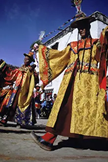 Nepal Prints: Monks dancing during a celebration, Lo Manthang, Nepal