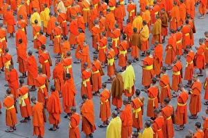 National Landmark Prints: Monks praying outside a temple, Wat Phra Singh, Chiang Mai, Thailand