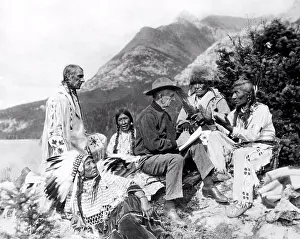Medium Group Of People Prints: Montana: c. 1927. Author James Willard Schultz amongst Blood Indians of the Blackfoot Tribes
