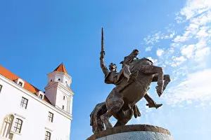 Skulptur Prints: monument of King Svatopluk I in Bratislava Castle travel to Bratislava city - monument of King Svatopluk I