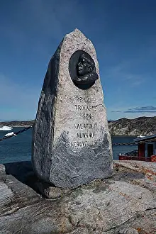 Sciences Prints: Monument to polar explorer Knud Rasmussen in Ilulissat, Greenland, Denmark, North America