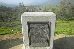 Trains Prints: A monument sign from 1955 showing the Tehachapi Train Loop near Tehachapi California is the historic location of