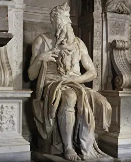 Basilica Prints: Moses (Full View, Left Side) Michelangelo Buonarroti (1475-1564 Italian) Marble San Pietro in Vincoli