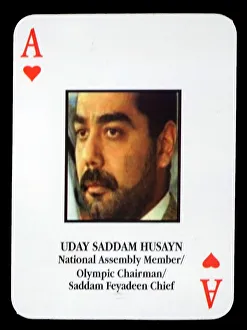 Cards Prints: Most-wanted Iraqi playing cards - Uday Saddam Husayn (National Assembly Member/Olympic Chairman/ Saddam Feyadeen Chief)