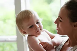 Family Home Prints: Mother, baby boy and house in nursery