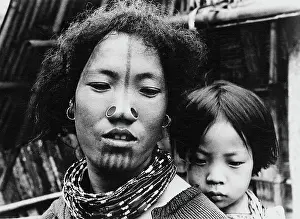 India Prints: Mother and child of the Apa Tani tribe on Arunachal Pradesh ; India ;1980