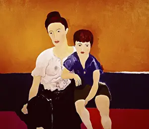 Hair Bun Prints: Mother and Child by Ben Johnson, 1960, 20th century art, Private Collection